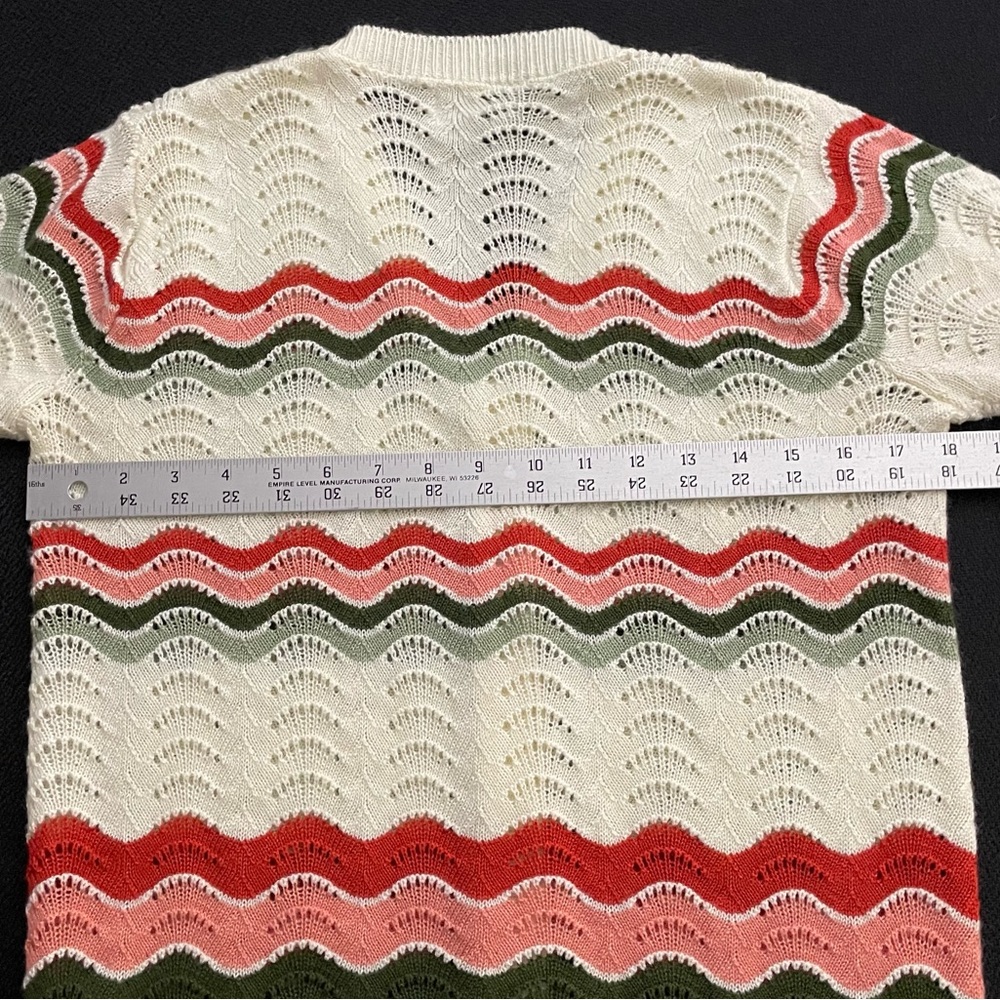 VTG Rosanna short sleeve cardigan w/ wavy pattern sz L - Picture 6 of 8